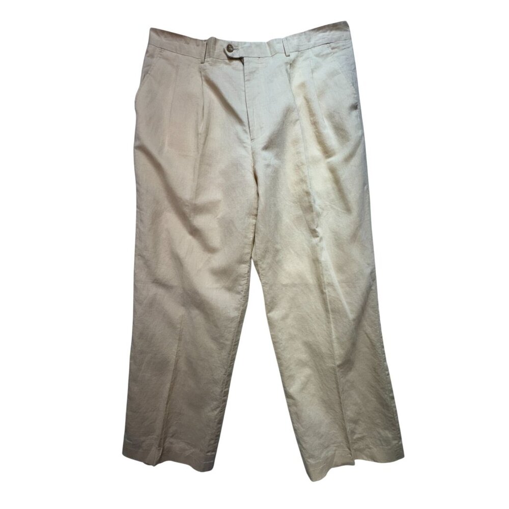 Mens Dress Pants Size 38 Beige Pleated Casual Business Workwear Pockets